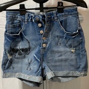 Denim Shorts with Skull Design.  Never worn.